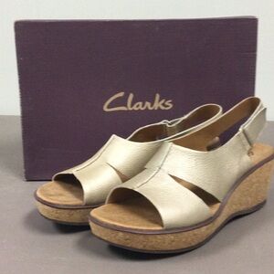 Clarks Cream Wedge Shoes with Soft Suede Upper and Comfortable Fit